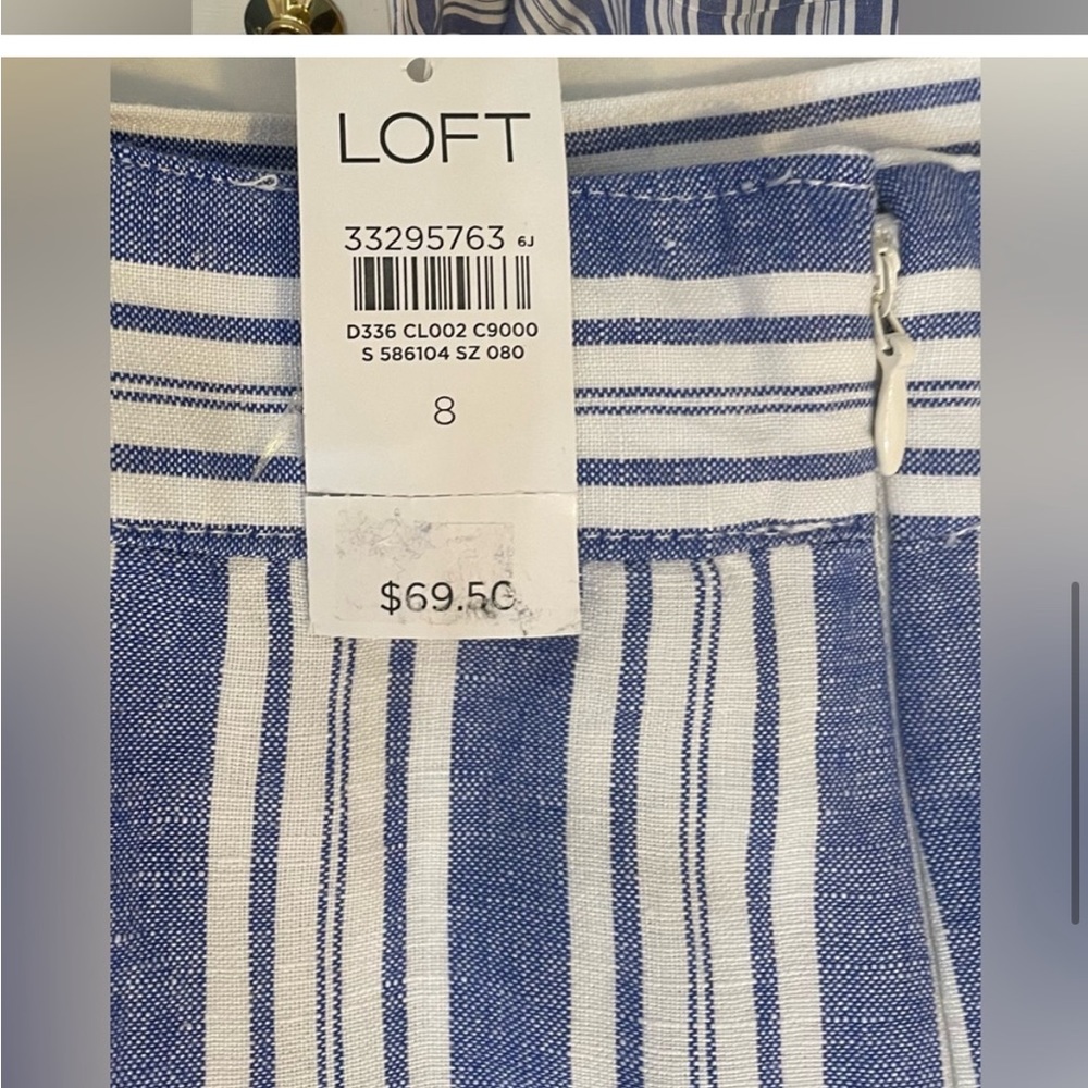 NWT ANN TAYLOR LOFT.  Sz 8 Navy/White Stripe Mock Wrap Skirt w/Ruffles - Picture 4 of 4